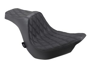 Comfortable quilted black motorcycle seat for Revelry Motorcycles.