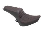 Comfortable black motorcycle seat with red stitching, designed for enhanced riding experience.