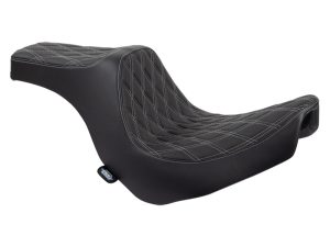 Saddle seat for motorcycles, black leather design for Revelry Motorcycles riding comfort.