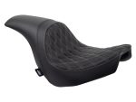 Comfortable black motorcycle seat with diamond stitching for Revelry motorcycles.