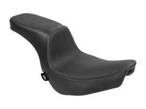 Comfortable black motorcycle seat for Revelry Motorcycles, perfect for long rides.