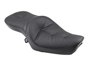 Comfortable black motorcycle seat for Revelry Motorcycles, designed for long rides.