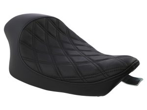Black quilted motorcycle seat for Revelry Motorcycles, premium comfort and style.
