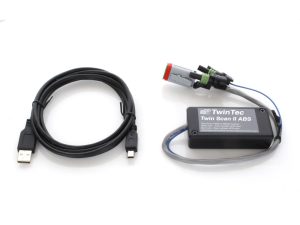 USB charging cable and Twin Tec Twin Scan II ABS diagnostic interface for motorcycles.