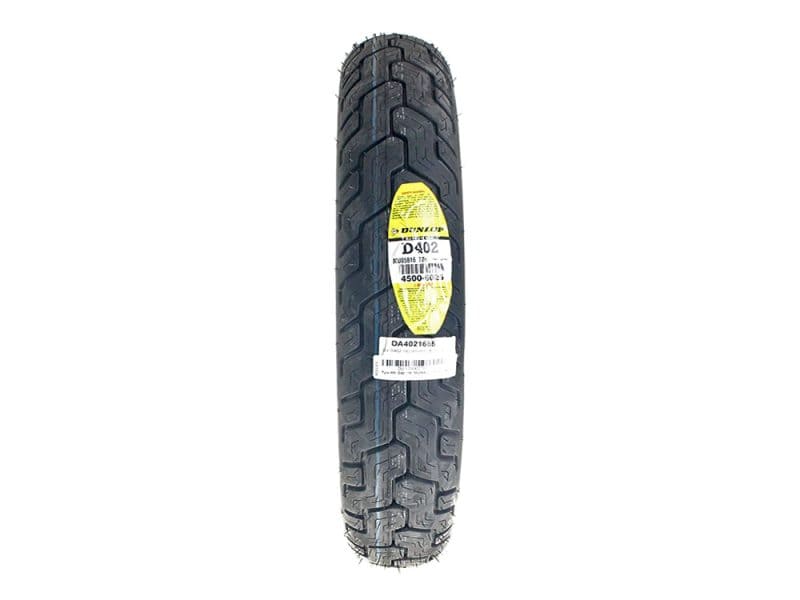 Dunlop motorcycle tyre for Revelry Motorcycles, rugged tread for adventure riding.