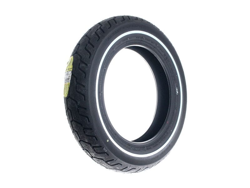 Dunlop D402 16in. Single White Line Rear Tyre. MU85-B16 (140/90x16) All-Terrain motorcycle tyre for vintage and custom Rebelry Motorcycles.