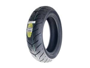 Dunlop motorcycle tire for Revelry Motorcycles, black rubber, road-ready design.
