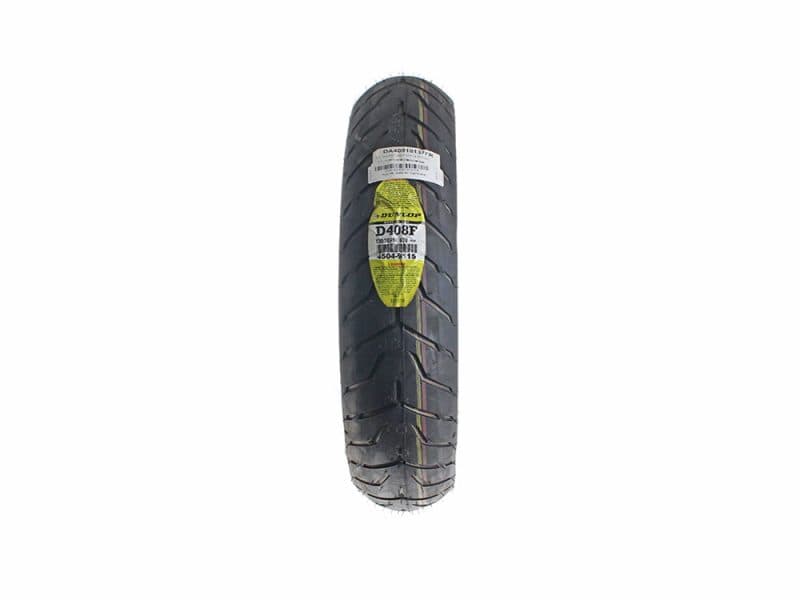 Dunlop D408F motorcycle tire, durable grip, suitable for street riding, optimal performance, Revelry Motorcycles Australia.