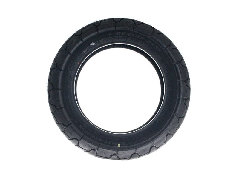 Dunlop D402 motorcycle tyre for Revelry Motorcycles Australia, durable street tread.