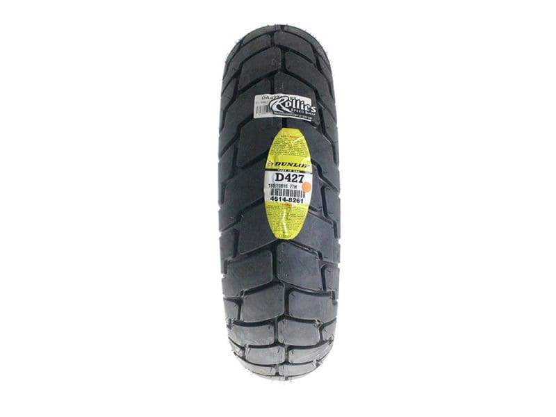 Premium motorcycle tire for Revelry Motorcycles, durable off-road and road riding performance.