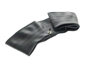 Tubeless motorcycle inner tube for bicycle tyres, black with valve stem, high durability.
