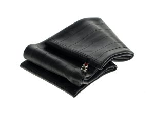 Heavy-duty bicycle inner tube, black rubber for motorcycle tubeless tyres, with valve stem, Revelry Motorcycles Australia.