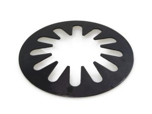 Black motorcycle sprocket guard for Revelry Motorcycles enthusiasts.