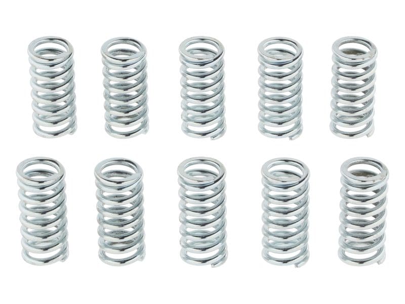 Coil springs for motorcycle suspension, shiny chrome finish, durable aftermarket parts.