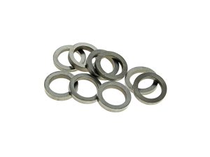 Small metal washers for motorcycle parts and maintenance.