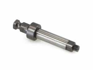 Precision motorcycle engine part, metallic shaft with threaded end, motorcycle repair component, Revelry Cycles Australia.