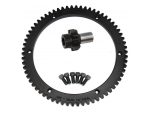 Black motorcycle sprocket and clutch hub kit for Revelry Motorcycles, essential for custom bike builds.
