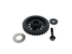 Black motorcycle sprocket with mounting hardware for Revelry Motorcycles bikes.