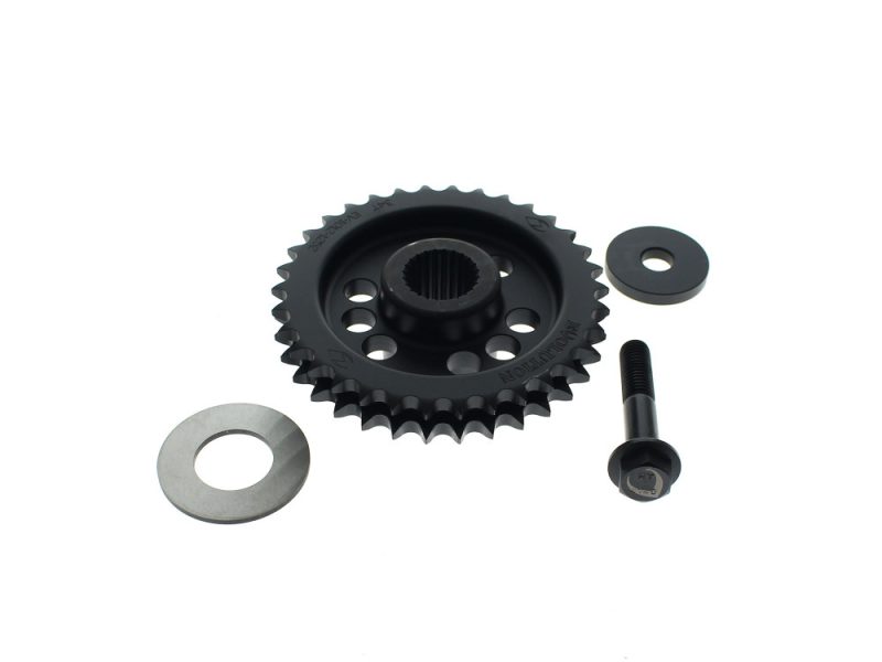34 Tooth Compensator Eliminator Sprocket. Fits Twin Cam 2011-2017. Black motorcycle sprocket with mounting hardware for Revelry Motorcycles bikes.