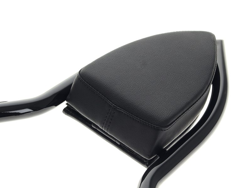 Comfortable black motorcycle passenger seat for Revelry Motorcycles, ideal for stylish riders.