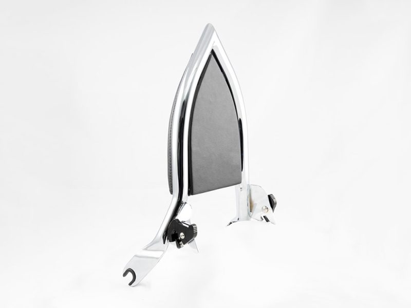 Chrome motorcycle footrest with black rubber pad for handlebars.