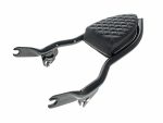 High-quality black motorcycle solo seat with quilted stitching for Harley Davidson bikes.