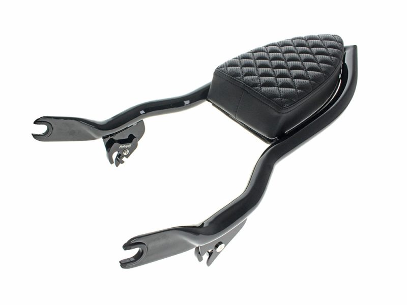 Diamond Stitch Diablo Sissy Bar Backrest - Gloss Black. Fits Touring 2009up. High-quality black motorcycle solo seat with quilted stitching for Harley Davidson bikes.