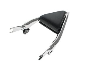 Aluminium motorcycle passenger footpeg and padded seat for comfortable riding experience.