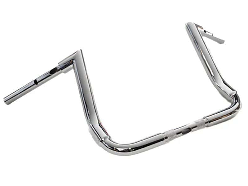Shiny chrome motorcycle handlebars for custom bikes.