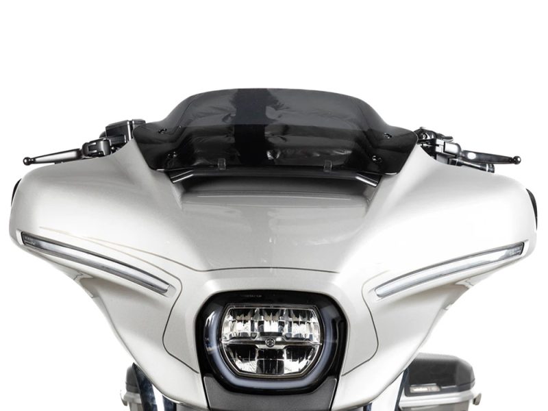 High-performance motorcycle front view with sleek design and modern headlights.