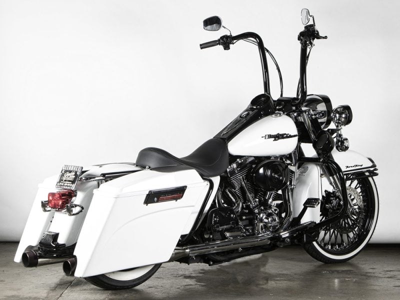 Harley-Davidson touring motorcycle with white and black colour scheme for Revelry Motorcycles in Australia.