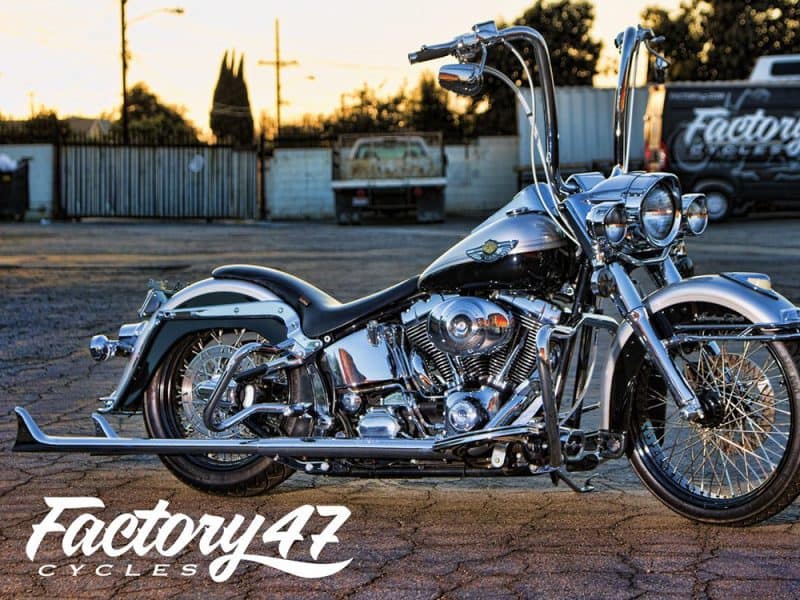 Classic Harley-Davidson cruiser motorcycle with chrome finish at Revelry Motorcycles Australia.