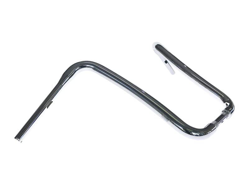 Shiny chrome motorcycle handlebar for Revelry Motorcycles, high-quality custom bike parts.