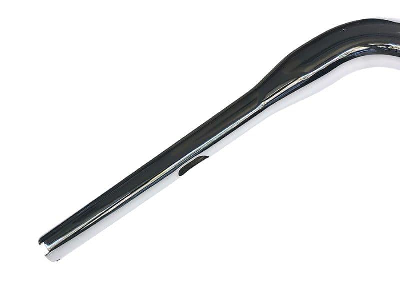 Chrome motorcycle handlebar with sleek design and durable construction for Revelry Motorcycles.