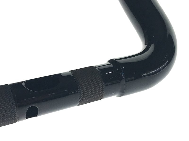 High-quality black motorcycle handlebar with textured grip for Revelry Motorcycles.