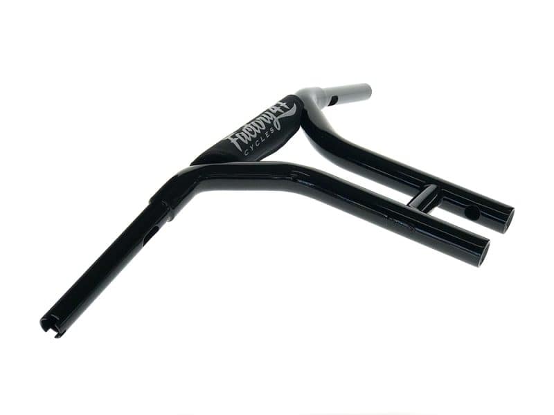 High-quality black motorcycle handlebar from Revelry Motorcycles for custom bikes and riding comfort.