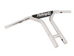 Chrome motorcycle handlebars with Factory 47 branding, ideal for custom bike builds.