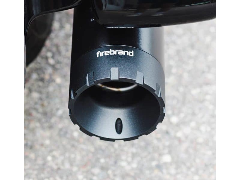 High-quality motorcycle exhaust tip with Firebrand branding, designed for enhanced performance and style.