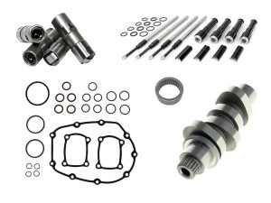 Precision motorcycle engine parts including camshafts, seals, and gaskets for Harley-Davidson bikes.