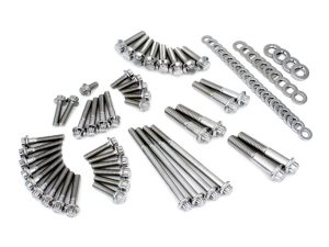 Stainless steel motorcycle hardware kit for Revelry Motorcycles and custom builds.