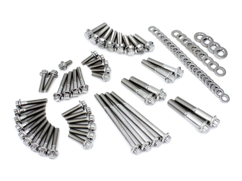 Stainless steel motorcycle hardware kit for Revelry Motorcycles and custom builds.