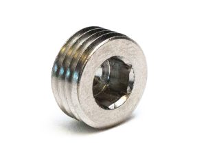 High-quality motorcycle engine part, metal threaded insert for custom bike builds.