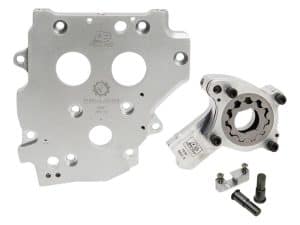 Lightweight motorcycle timing cover and sprocket set for Revelry Motorcycles, durable aluminium components.