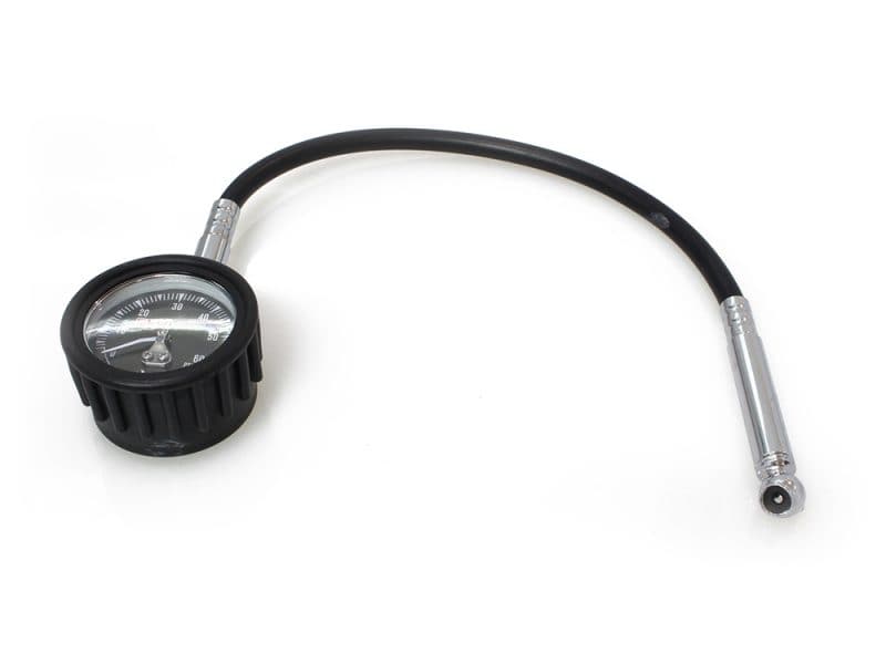 Digital motorcycle pressure gauge with flexible hose for Revelry Motorcycles parts.