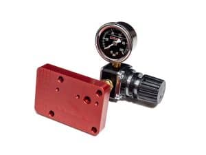 High-performance motorcycle fuel pressure regulator with gauge for Revelry Motorcycles.