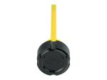 Yellow Revelry motorcycle brake fluid reservoir cap with integrated measuring tool.
