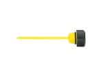 High-visibility yellow oil fill cap with black plastic base for motorcycle engine maintenance.