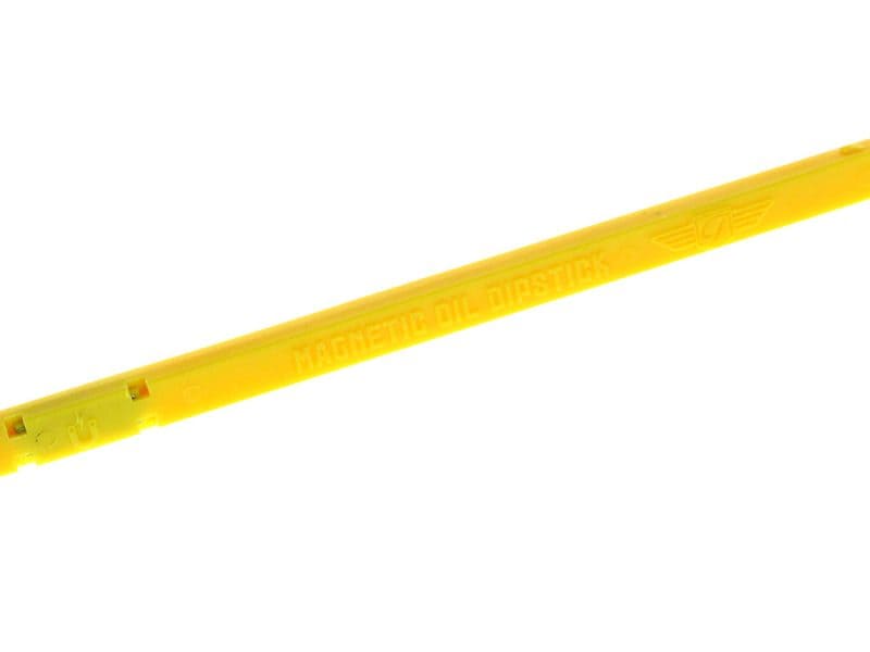 Magnetic oil dipstick for motorcycles, bright yellow colour.
