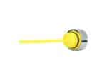 Yellow motorcycle safety fuel cap with vent tube for Revelry Motorcycles.