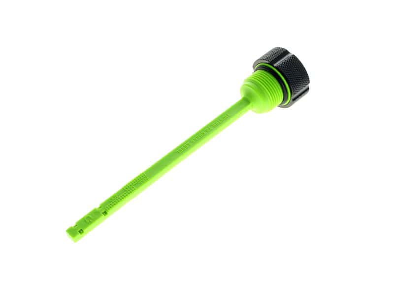 High visibility green motorcycle fuel tank cap removal tool for Revelry Motorcycles.